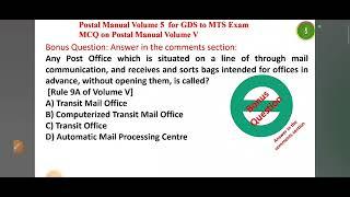 Postal Manual volume -V 60 IMPORTANT QUESTIONS from Rule no. 01 to 17