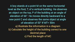 Angle of Elevation  WAEC 2023  Question 5