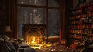 Relaxing Rainy Day with Soft Jazz Music on Cozy Reading Nook Ambience ️ Fireplace Sounds for Unwind