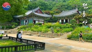 4K Korea Walk - Beautiful Jeondeungsa Temple where flowers and clouds of trees also rest.AD 384