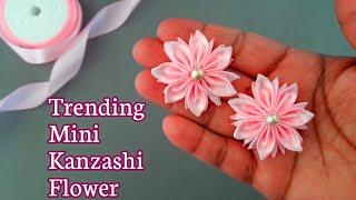 Kanzashi flower tutorial  How to make satin ribbon flowers  Beautiful flower craft