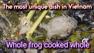 Super unique dish fried frog cooked with giang leaves
