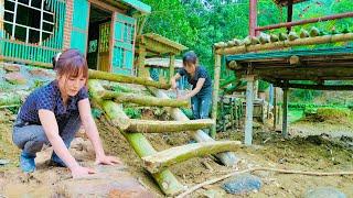 Construction of natural lake entrance and exit. Life of building a farm and a self-made wooden house