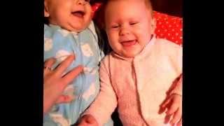 The difference between boy & girl baby twins laughing from tickles