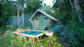 Build the Most Beautiful Bamboo Swimming Pool for My Bamboo Villa in the Wood