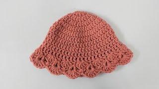 DIY Tutorial Crochet Baby Kids Bucket Hat with Shell Stitch Simple and Easy