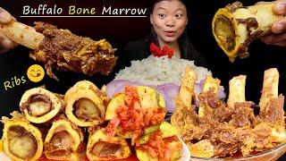 Eating Buffalo Bone Marrow Spicy Buffalo Ribs Curry & Kimchi With Rice Nepali Mukbang Eating Show