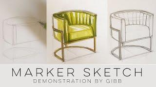 How to draw furniture   sketch to marker   lounge chair