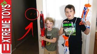 3AM Challenge Gone Wrong Nerf Blaster Sabotage Ethan and Cole Vs. Ghost