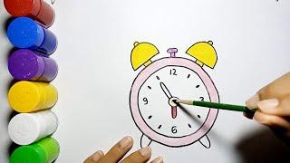 Menggambar Dan Mewarnai Jam Alarm Mudah  Drawing and coloring alarm clock easy step by step