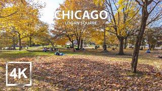 4K Walking on Leaves in Autumn - Chicagos Logan Square Neighbourhood - ASMR Binaural - 2022 - USA