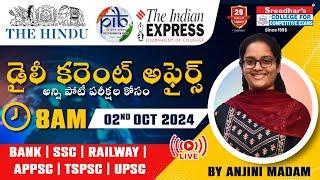 Live  Daily Current Affairs in Telugu  2nd October  Latest & Important News  Anjini Madam