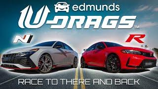 U-DRAG RACE Honda Civic Type R vs. Hyundai Elantra N  Quarter Mile Handling & More