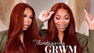 THANKSGIVING GRWM REDDISH BROWN HAIR + BROWS FT UNICE HAIR