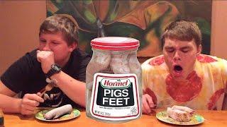 Idiots Attempt to Eat Pig Feet Whole  *Vomit Warning