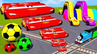 FAT CAR vs LONG CARS with Big & Small Wide Lightning Mcqueen vs Thomas Trains - BeamNG.Drive