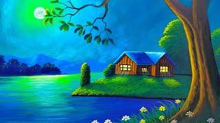 Moonlight nature scenery drawing and painting  painting 530