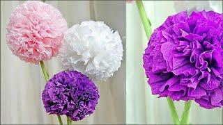 Blumen aus Papier basteln leicht  falten einfach anleitung Deko mit Pompoms selber machen