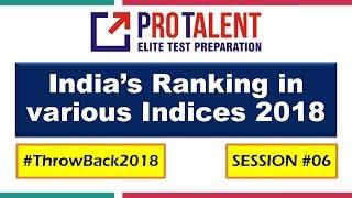 #ThrowBack2018 GK Revision 2018 I India’s Ranking in various Indices 2018 by ProTalent