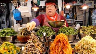 광장시장 보리밥 비빔밥 칼국수  vegetable bibimbap kalguksu - korean street food