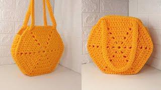 Crochet granny hexagon bag #crochetbag