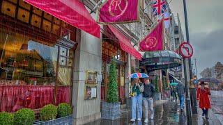 Rainy London Spring Walk 2024 ️ West End Carnaby Mayfair & Victoria  4K HDR