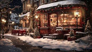 Snow Night Jazz on Street at Coffee Shop Ambience  Relax with Jazz Music for Work Study