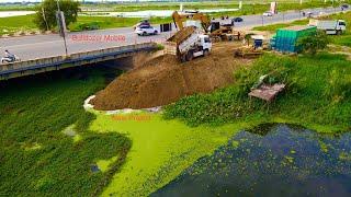 Incredible new project in the world pours soil to build a road under the bridge by dozer komatsuD31P