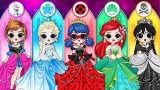 Frozen Elsa Anna Wednesday & Ladybug Become Princess  DIY Paper Dolls Fashion