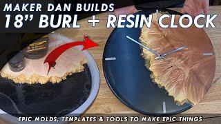 DIY 18 Maple Burl & Epoxy Resin Clock Using Big Round Silicone Mold & Router Template