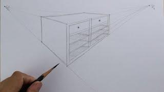 How to draw cabinet from two point perspective beginner drawing  How to  #07