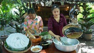 Daughter and mother cook Khmer dish for Cambodia noodle  Cambodia noodle recipe