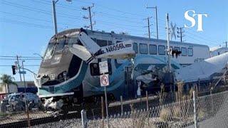 Plane hit by train after crashing on train tracks in Los Angeles