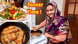 নৈশভোজের আয়োজন চলছে Baked Salmon and Saute Vegetable for dinner  Zannat Bristi Vlog #93