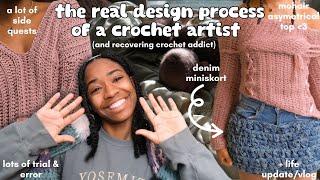 the real design process of a crochet artist   crocheting w denim AGAIN crochet with me + vlog