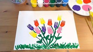 Çatal Baskısı ile Rengarenk Kolay Lale Çizimi  Easy Painting ideas Drawing Tulips with Fork 