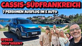 Cassis Ausflug im Kia EV9 mit 7 Personen in Südfrankreich. Laden bei Ionity Frankreich.