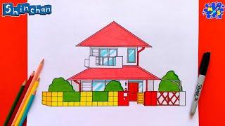 How to Draw Shinchan House Step by Step