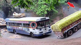 APSRTC Bus Driver Taking Risk With Passengers On Dangerous Hairpin Bend Bus Driving  Bus Market