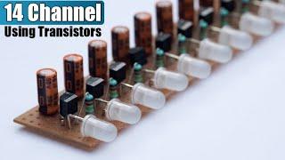 BC547 BC557 TRANSISTOR 14 LED CHASER CIRCUIT  WITH CIRCUIT DIAGRAM