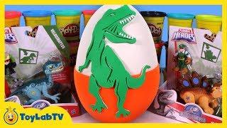 Jurassic World Giant Play Doh Surprise Egg with Playskool Heroes Dinosaur Toys