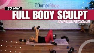 50 min - FULL BODY WORKOUT Sculpt and Tone with Resistance Bands and Dumbbells