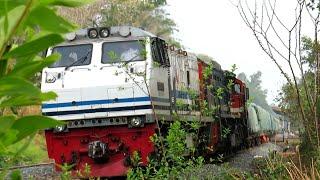 CC 205 KEOK  Merah Putih Semen Baturaja dan Dua Kereta Penumpang Dalam Satu Momen