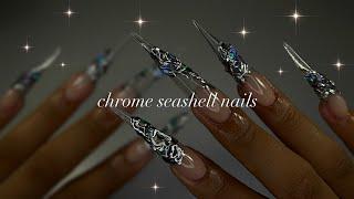 Chrome Seashell Nails️ stiletto nail application + 3D nail art