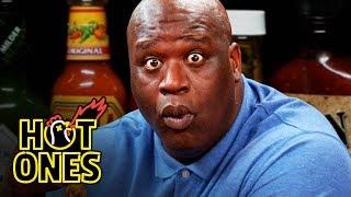 Shaq Tries to Not Make a Face While Eating Spicy Wings  Hot Ones