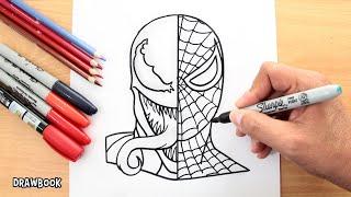 How to draw SPIDER-MAN vs. VENOM in one face