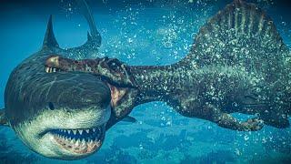 Megalodon HUNT & FIGHT vs ALL Marine reptiles + Spinosaurus  JWE 2 Park Managers Collection Pack