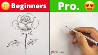 Beginner vs Professional Drawing  How To Draw Realistic Rose Flower with Pencil Shading