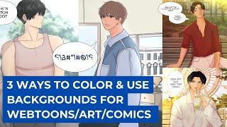 how I color my webtoon backgrounds  3 types of backgrounds for webtoons & art  clip studio paint