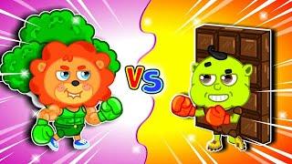 Lion Family USA  Healthy Food vs Junk Food  Healthy Food Choices Broccoli  Family Kids Cartoons